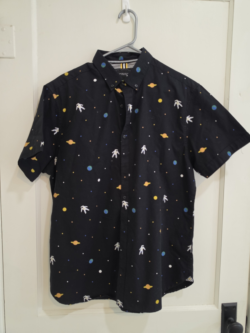 Denim & Flower Black Short-Sleeve Button-Down with Space Print
